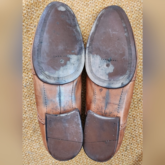 ZARA MAN OXFORD BROWN LEATHER DRESS SHOES Size 12 - Picture 3 of 6